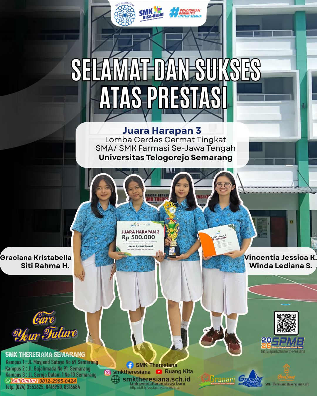 Read more about the article Kompetensi dan Karakter Bersatu: Tim Teknologi Farmasi SMK Theresiana Raih Juara LCC Farmasi 2026